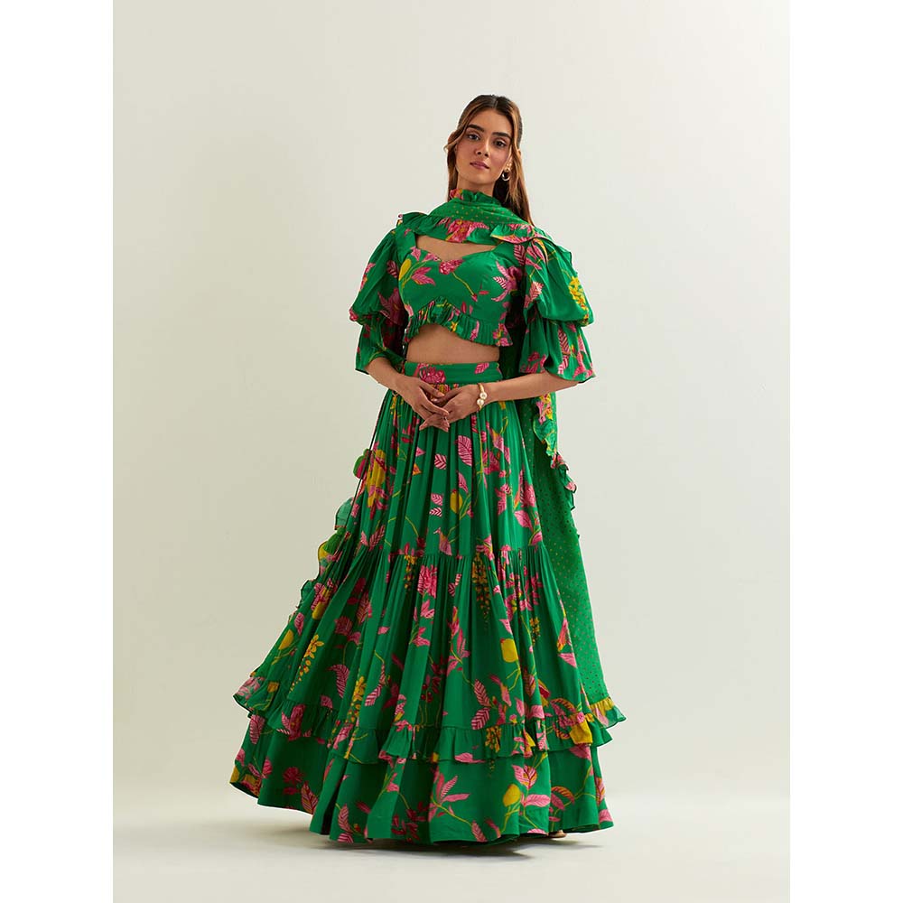 Label Earthen Green Anaira Skirt with Blouse and Dupatta (Set of 3)