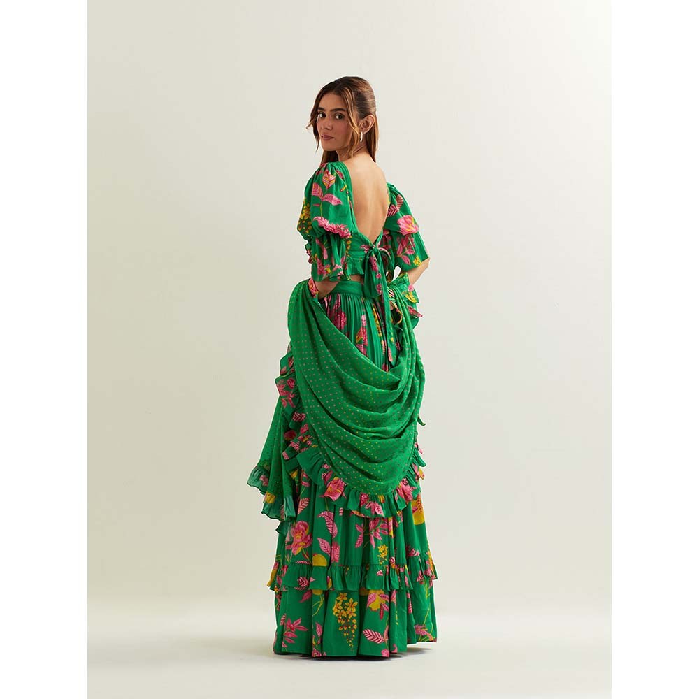 Label Earthen Green Anaira Skirt with Blouse and Dupatta (Set of 3)