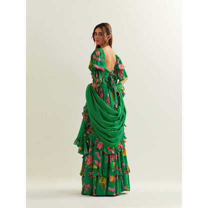 Label Earthen Green Anaira Skirt with Blouse and Dupatta (Set of 3)