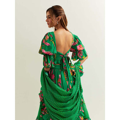 Label Earthen Green Anaira Skirt with Blouse and Dupatta (Set of 3)