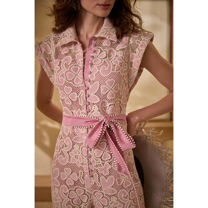 Label Deepika Nagpal Pink Rose Jumpsuit with Belt (Set of 2)