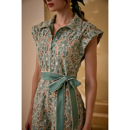 Label Deepika Nagpal Green Alana Playsuit (Set of 2)