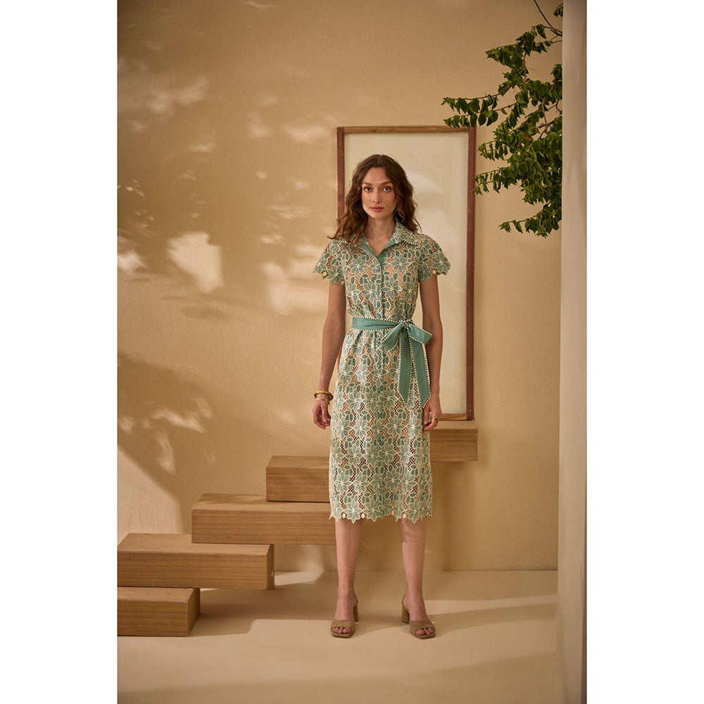 Label Deepika Nagpal Green Peace Dress with Inner and Belt (Set of 3)