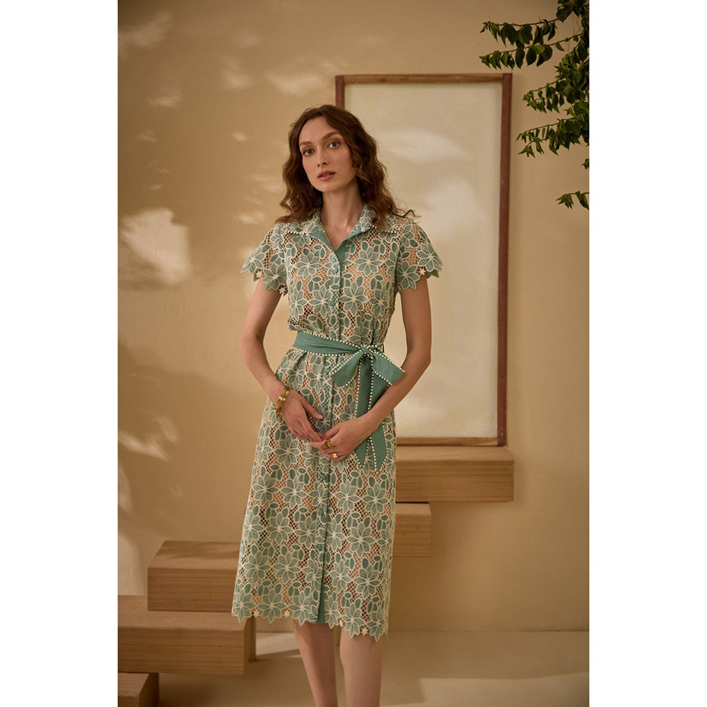 Label Deepika Nagpal Green Peace Dress with Inner and Belt (Set of 3)