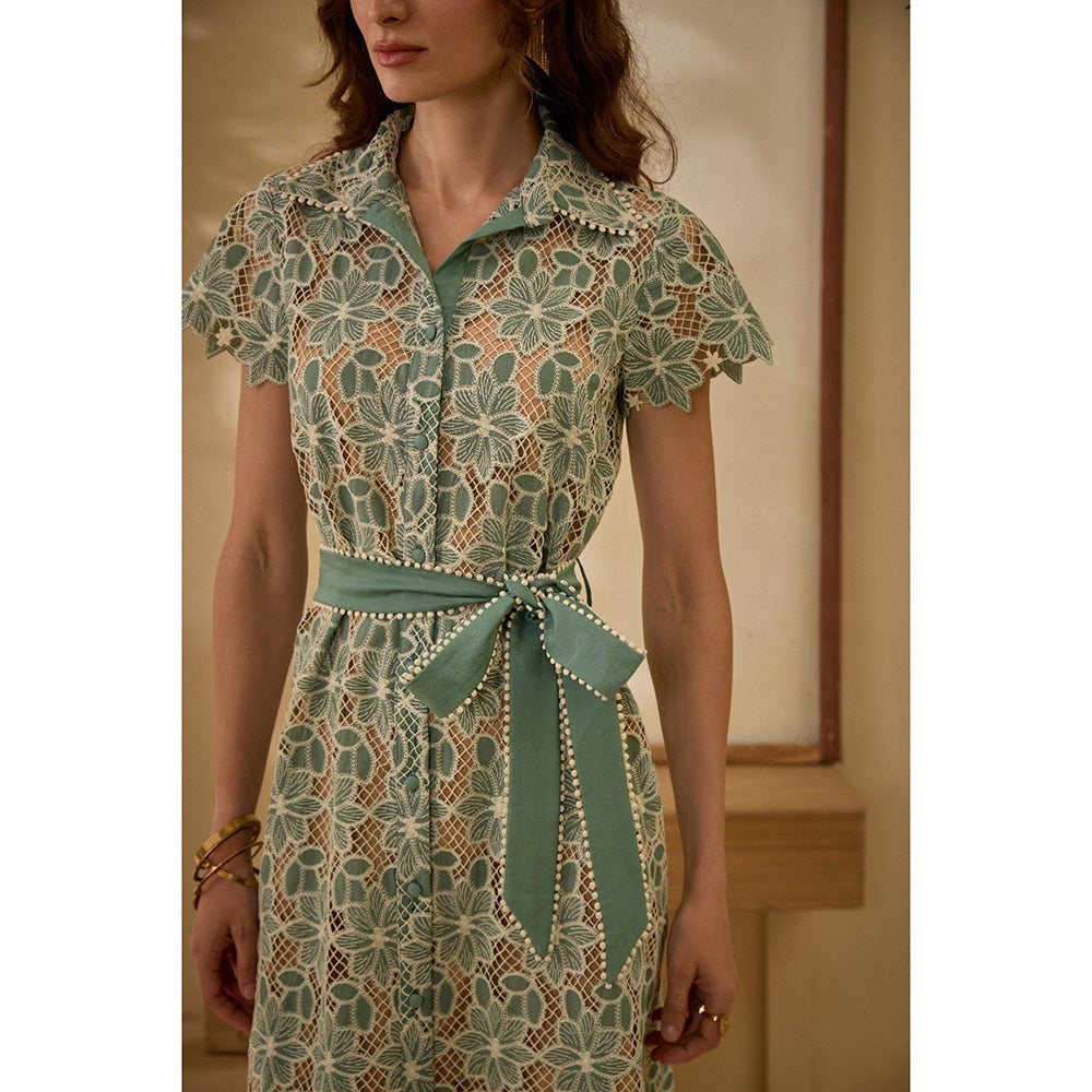 Label Deepika Nagpal Green Peace Dress with Inner and Belt (Set of 3)