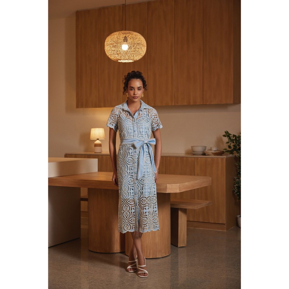 Label Deepika Nagpal Blue Dress with Slip and Belt (Set of 3)