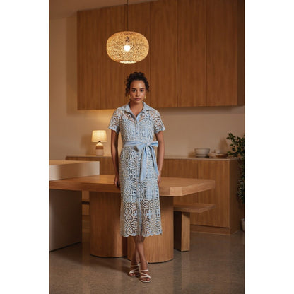 Label Deepika Nagpal Blue Dress with Slip and Belt (Set of 3)