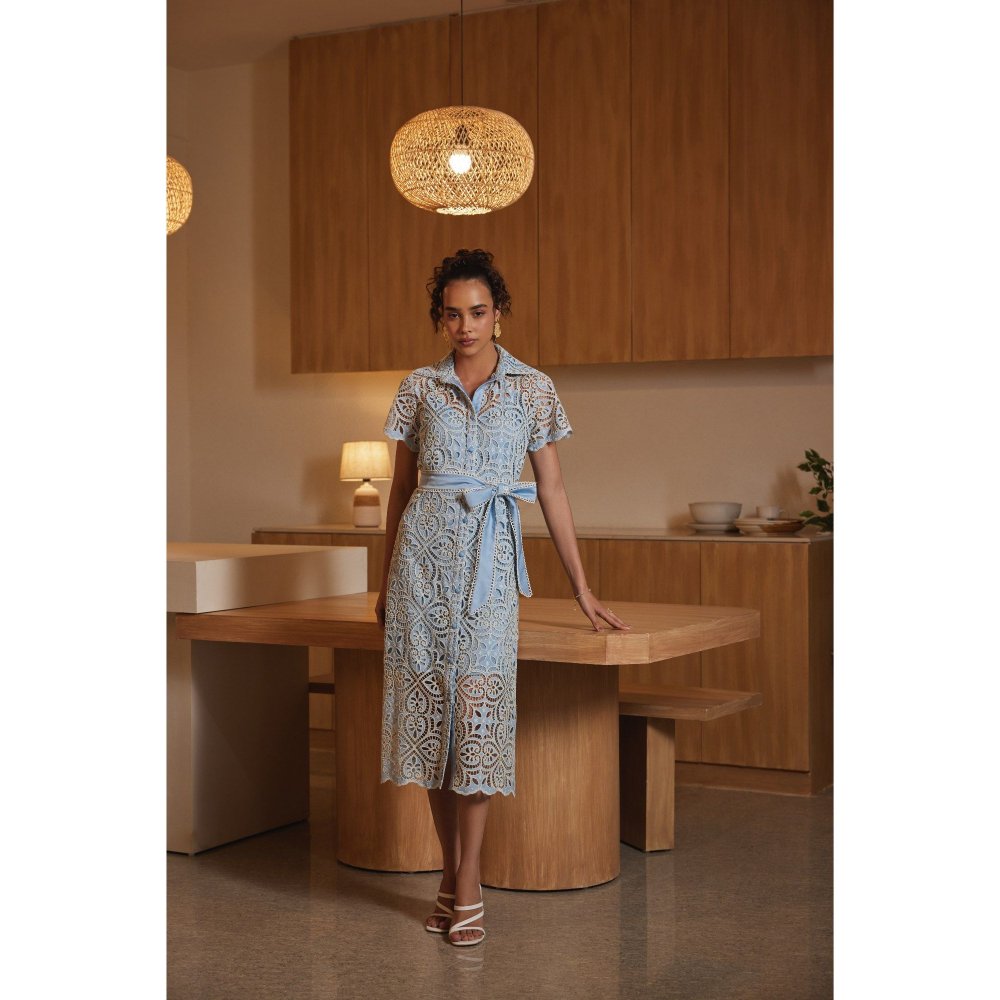 Label Deepika Nagpal Blue Dress with Slip and Belt (Set of 3)