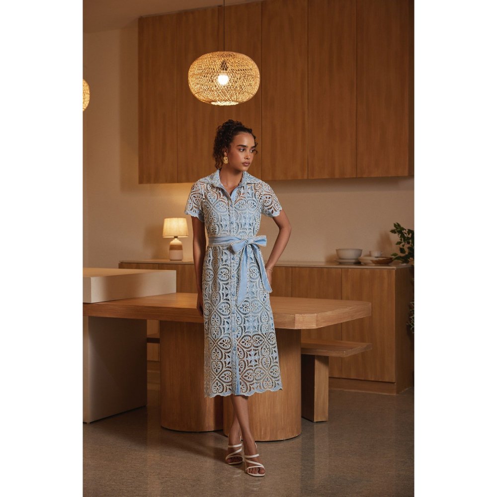 Label Deepika Nagpal Blue Dress with Slip and Belt (Set of 3)