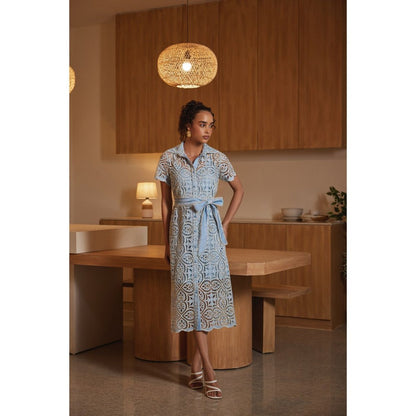 Label Deepika Nagpal Blue Dress with Slip and Belt (Set of 3)