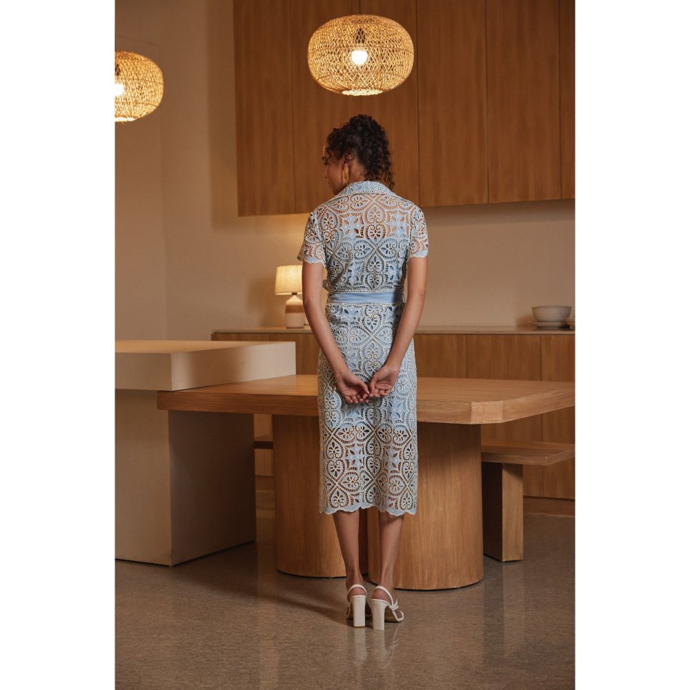 Label Deepika Nagpal Blue Dress with Slip and Belt (Set of 3)