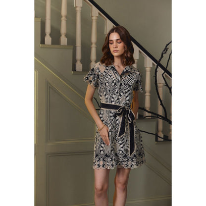 Label Deepika Nagpal Black Mylo Dress with Slip and Belt (Set of 3)