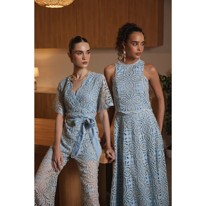 Label Deepika Nagpal Blue Jaselle Jumpsuit with Belt (Set of 2)