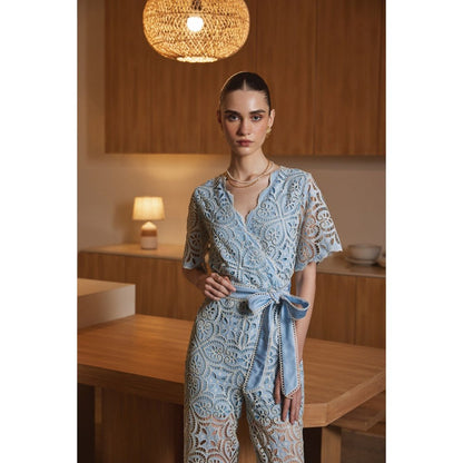 Label Deepika Nagpal Blue Jaselle Jumpsuit with Belt (Set of 2)