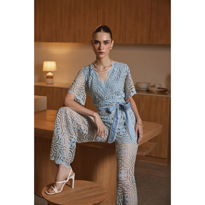 Label Deepika Nagpal Blue Jaselle Jumpsuit with Belt (Set of 2)