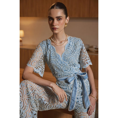 Label Deepika Nagpal Blue Jaselle Jumpsuit with Belt (Set of 2)