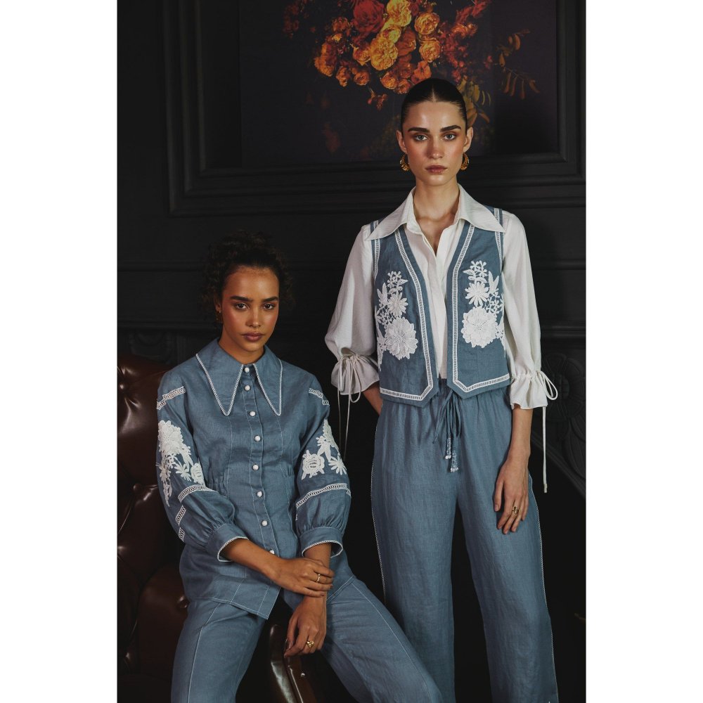 Label Deepika Nagpal Blue Janette Co-Ord (Set of 3)