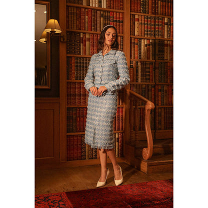 Label Deepika Nagpal Blue Embroidered Lana Skirt with Cropped Blazer (Set of 2)