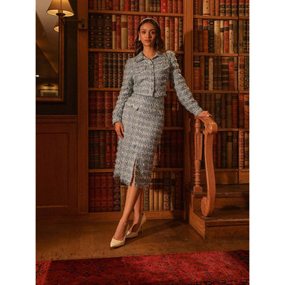 Label Deepika Nagpal Blue Embroidered Lana Skirt with Cropped Blazer (Set of 2)