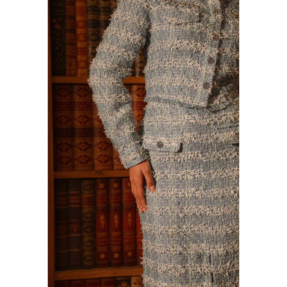 Label Deepika Nagpal Blue Embroidered Lana Skirt with Cropped Blazer (Set of 2)