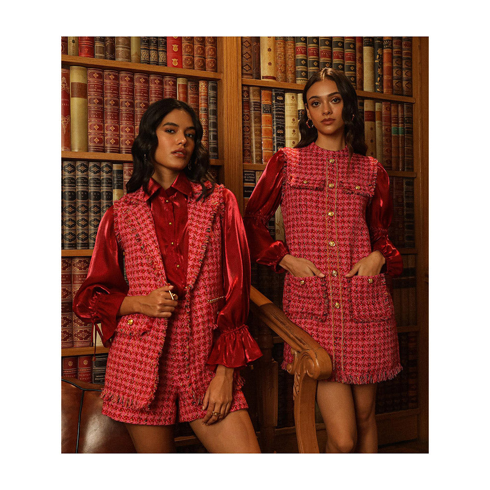 Label Deepika Nagpal Red Embroidered Joe Shirt with Shorts and Blazer (Set of 3)