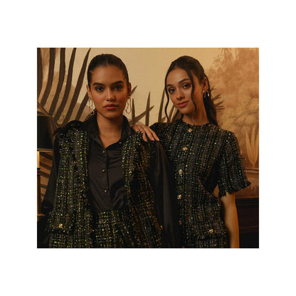 Label Deepika Nagpal Black Embroidered Joe Shirt with Shorts and Blazer (Set of 3)