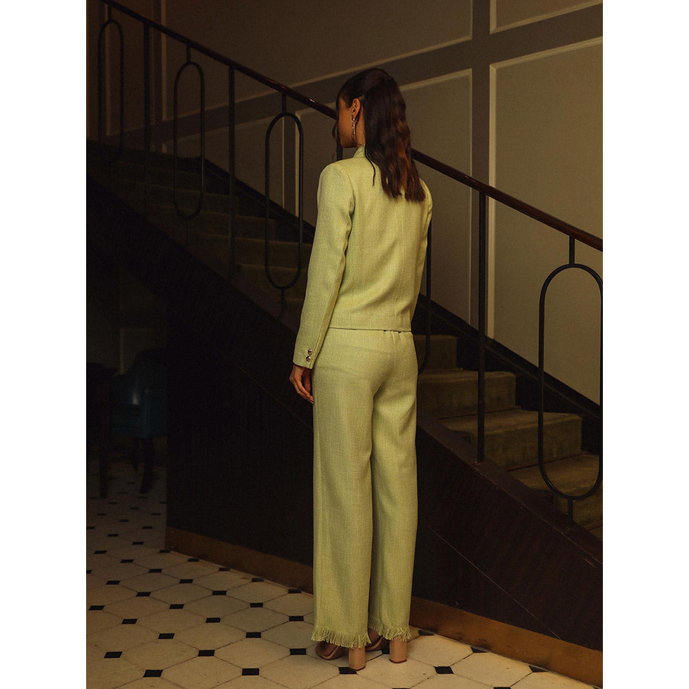 Label Deepika Nagpal Green Textured Kate Top with Blazer and Pant (Set of 3)
