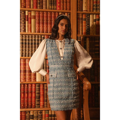 Label Deepika Nagpal Blue Embroidered Shelly Mini Dress with Shirt (Set of 2)