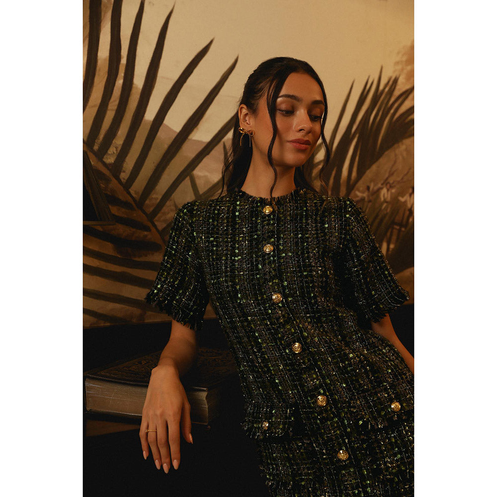 Label Deepika Nagpal Green Embroidered Utopia Mini Dress