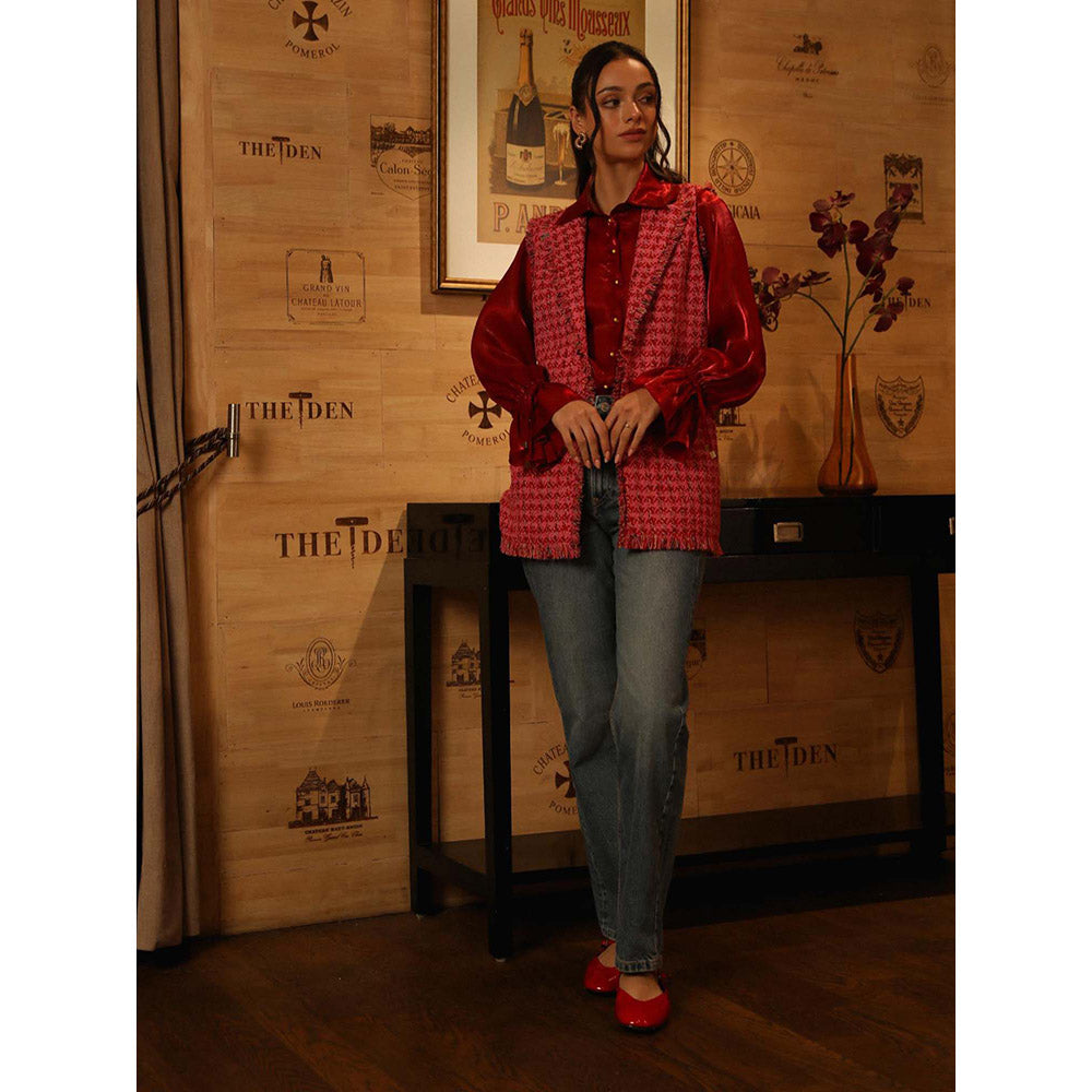 Label Deepika Nagpal Red Embroidered Jessica Shacket