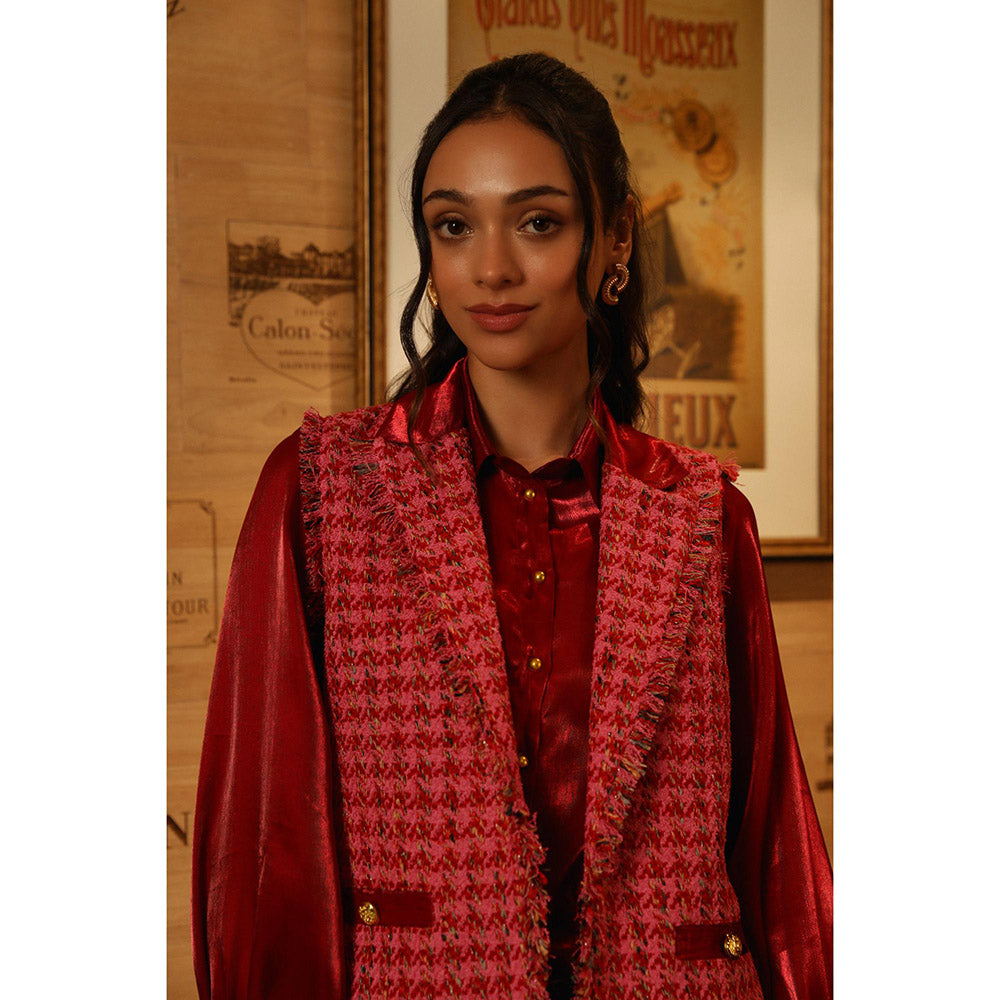 Label Deepika Nagpal Red Embroidered Jessica Shacket