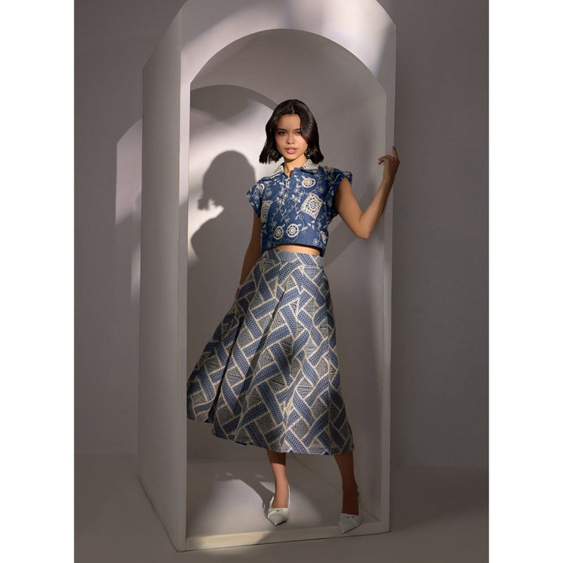 Label Deepika Nagpal Blue Nina Scrabble Shirt and Skirt (Set of 2)