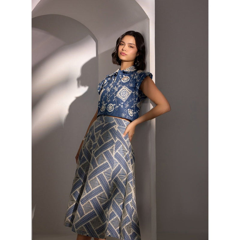 Label Deepika Nagpal Blue Nina Scrabble Shirt and Skirt (Set of 2)