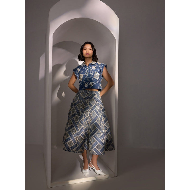 Label Deepika Nagpal Blue Nina Scrabble Shirt and Skirt (Set of 2)