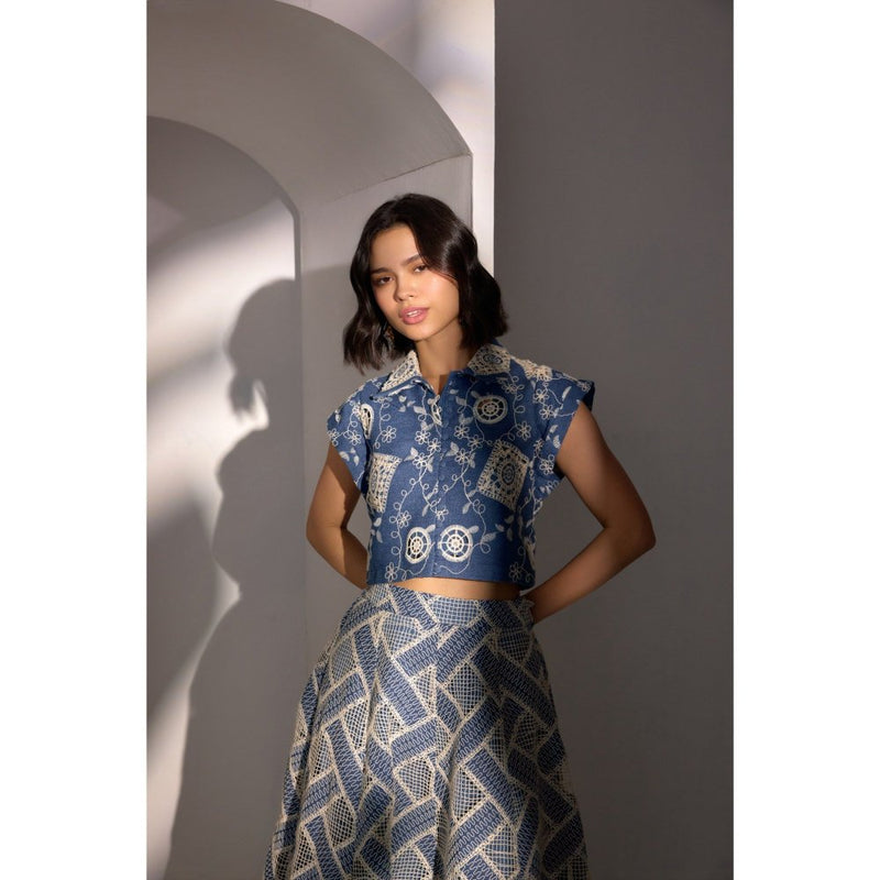 Label Deepika Nagpal Blue Nina Scrabble Shirt and Skirt (Set of 2)