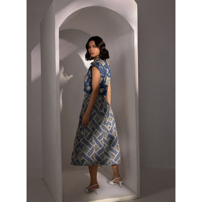 Label Deepika Nagpal Blue Nina Scrabble Shirt and Skirt (Set of 2)