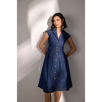 Label Deepika Nagpal Raven Solid Dress with Belt (Set of 2)