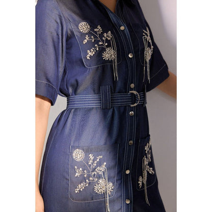 Label Deepika Nagpal Kristine Embellished Dress with Belt (Set of 2)