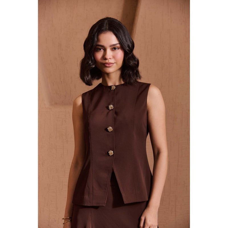 Label Deepika Nagpal Brown Connecticut Co-Ord (Set of 2)