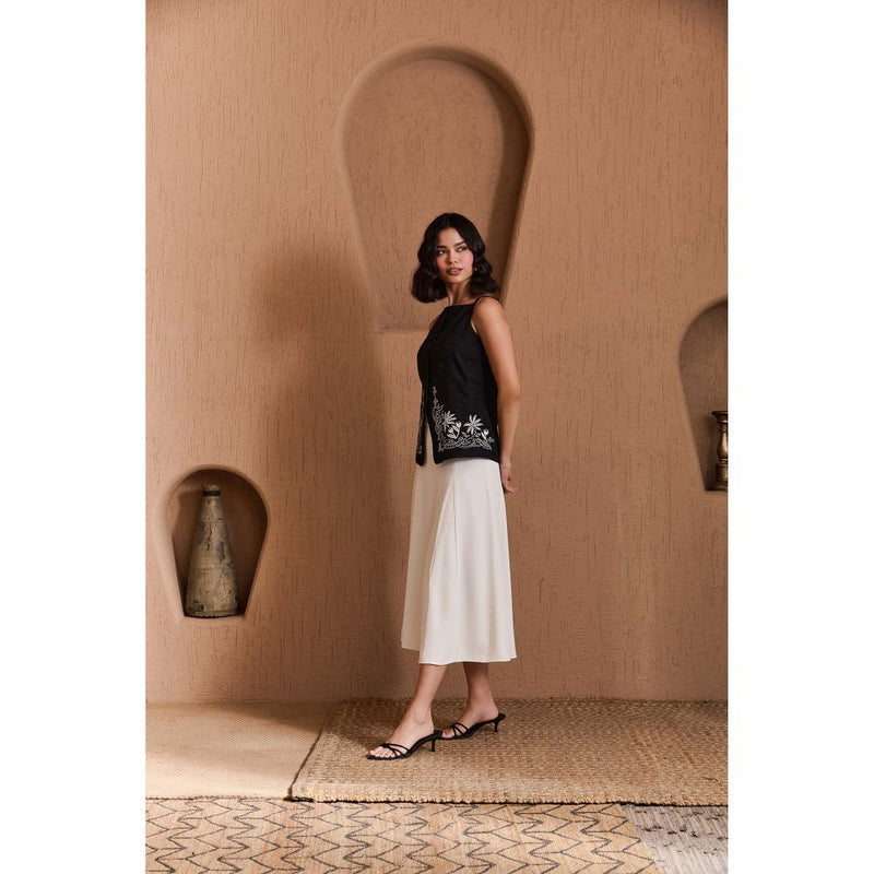 Label Deepika Nagpal Black Zora Waistcoat with Skirt (Set of 2)