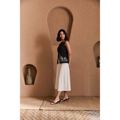 Label Deepika Nagpal Black Zora Waistcoat with Skirt (Set of 2)