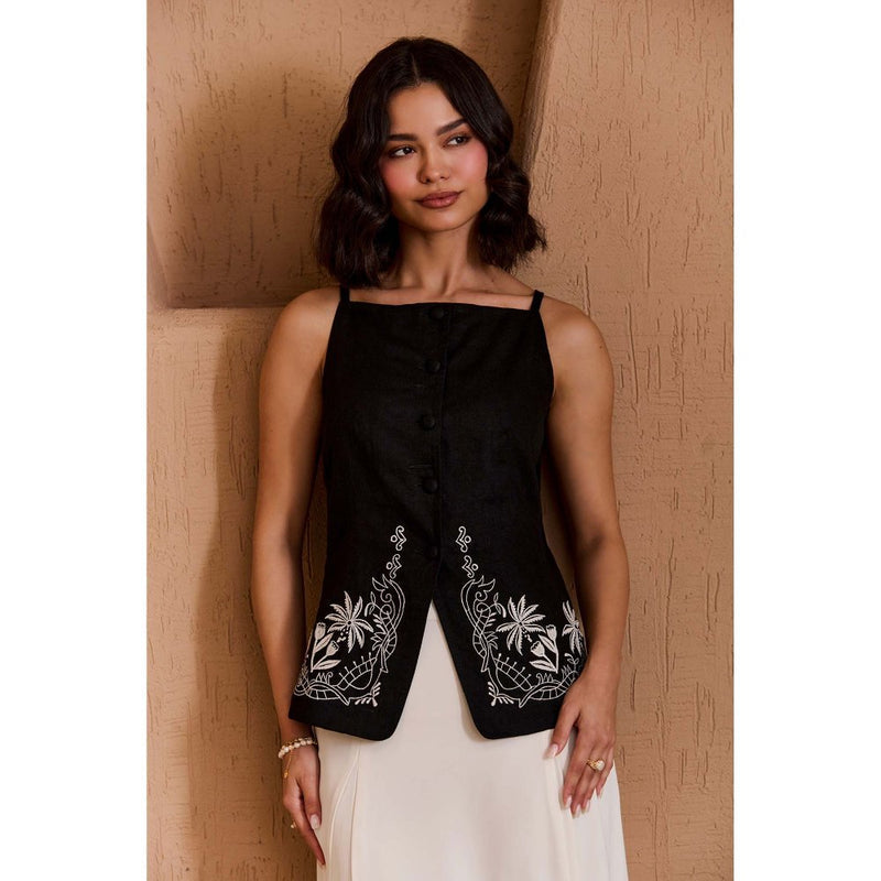 Label Deepika Nagpal Black Zora Waistcoat with Skirt (Set of 2)