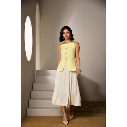 Label Deepika Nagpal Yellow Zora Waistcoat with Skirt (Set of 2)