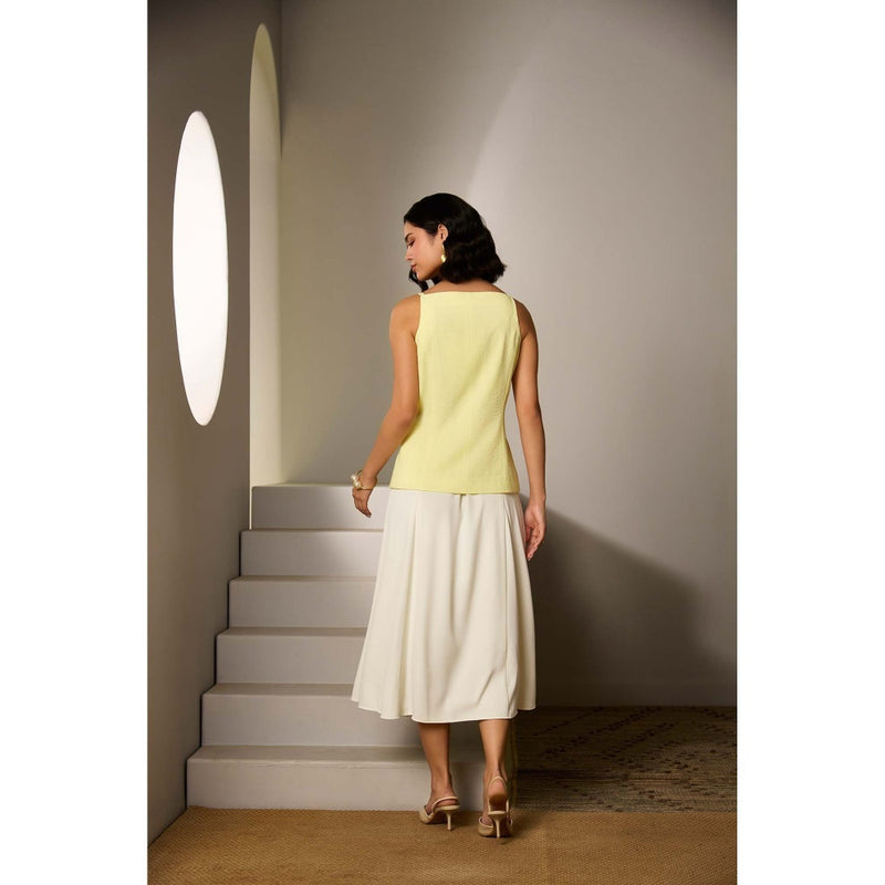 Label Deepika Nagpal Yellow Zora Waistcoat with Skirt (Set of 2)