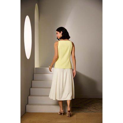 Label Deepika Nagpal Yellow Zora Waistcoat with Skirt (Set of 2)