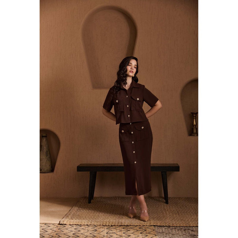 Label Deepika Nagpal Brown Juliette Co-Ord (Set of 2)