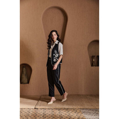 Label Deepika Nagpal Black Emiliana Shirt with Pant and Jacket (Set of 3)