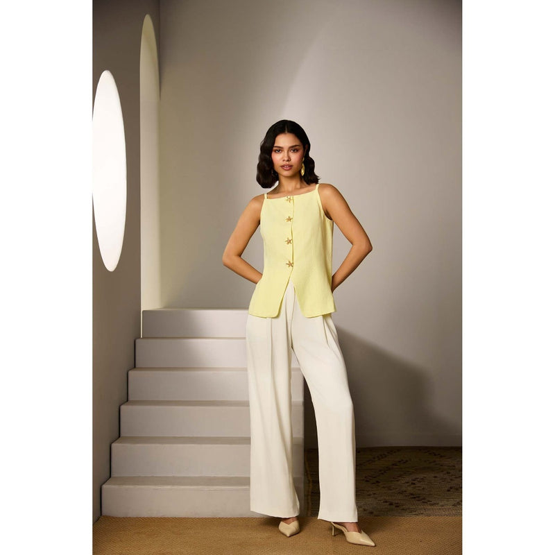 Label Deepika Nagpal Yellow Esme Waist Coat with Pant (Set of 2)