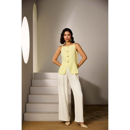 Label Deepika Nagpal Yellow Esme Waist Coat with Pant (Set of 2)