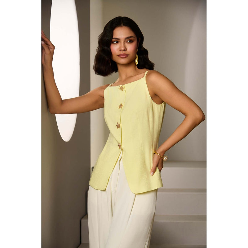 Label Deepika Nagpal Yellow Esme Waist Coat with Pant (Set of 2)